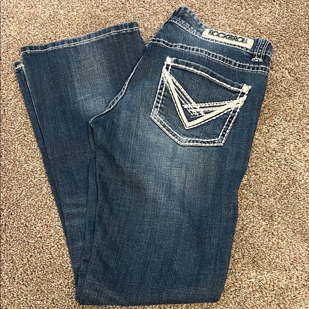 Rock & Roll Cowgirl Blue Boot Cut Jeans with Distinctive Stitching